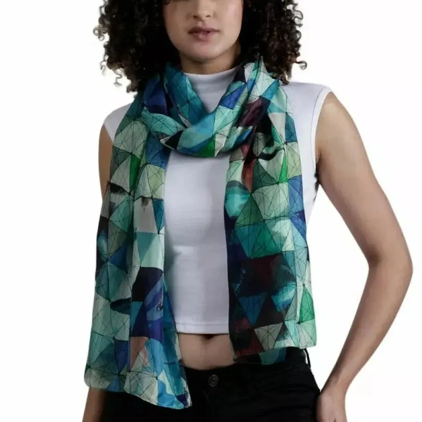 Merino/Silk Scarf - Geometric Blue