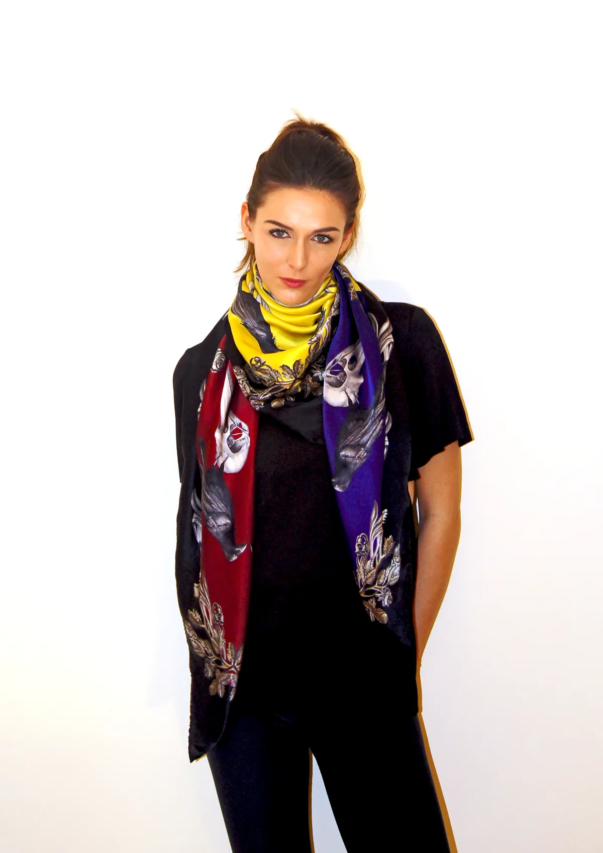 MERLETTA Multicolor Large Print Silk Scarf