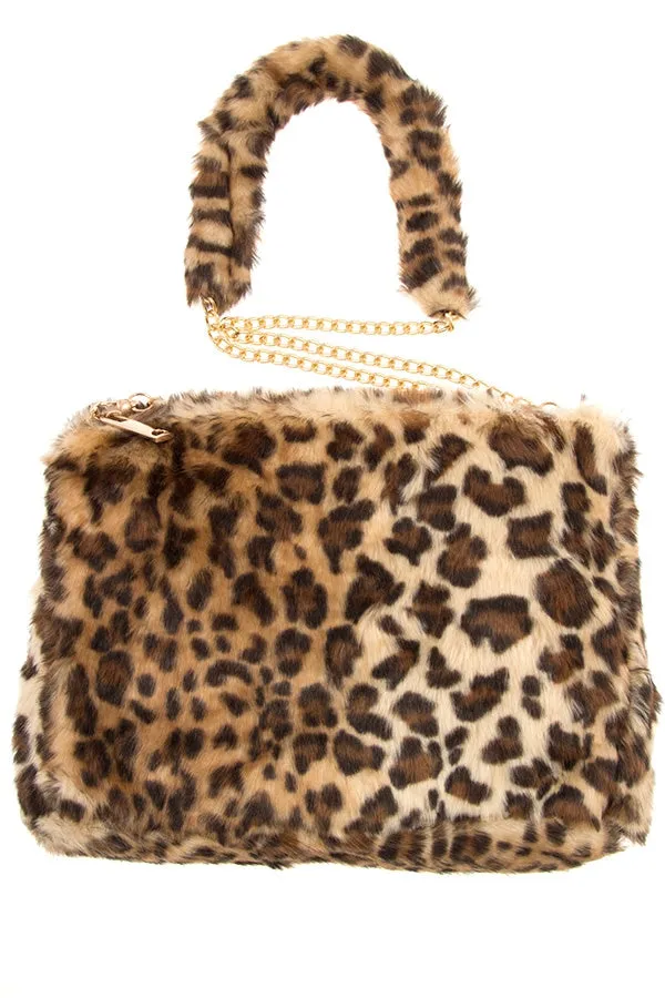 Misty Blue Roxy - Cheetah Faux Fur Chain Shoulder Bag