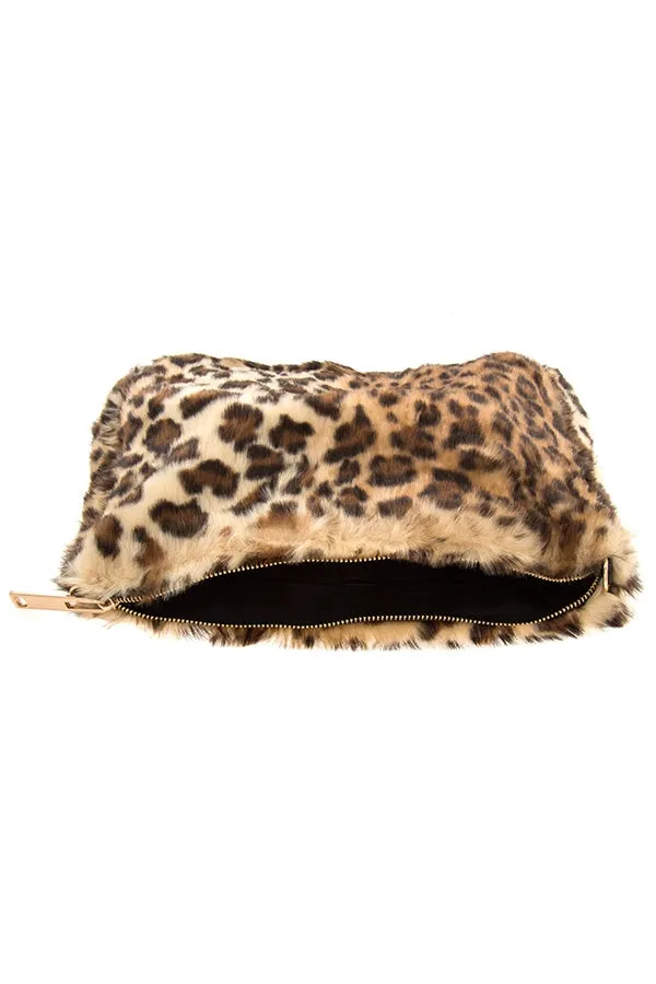 Misty Blue Roxy - Cheetah Faux Fur Chain Shoulder Bag