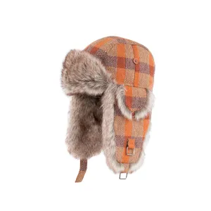 MJM Hats - Trapper Jim Faux Fur - Beanie - Curry Check