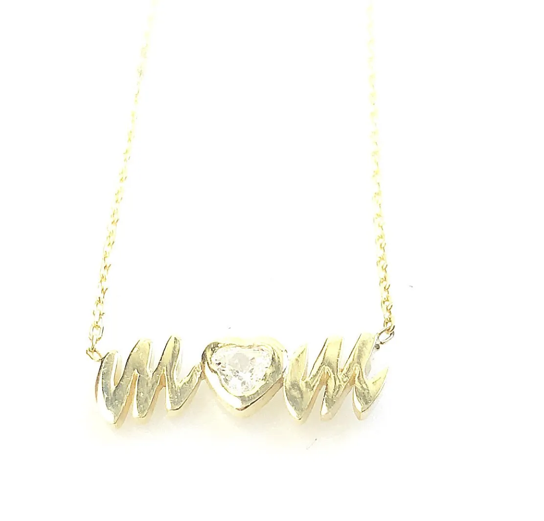 MOM Necklace with CZ Heart