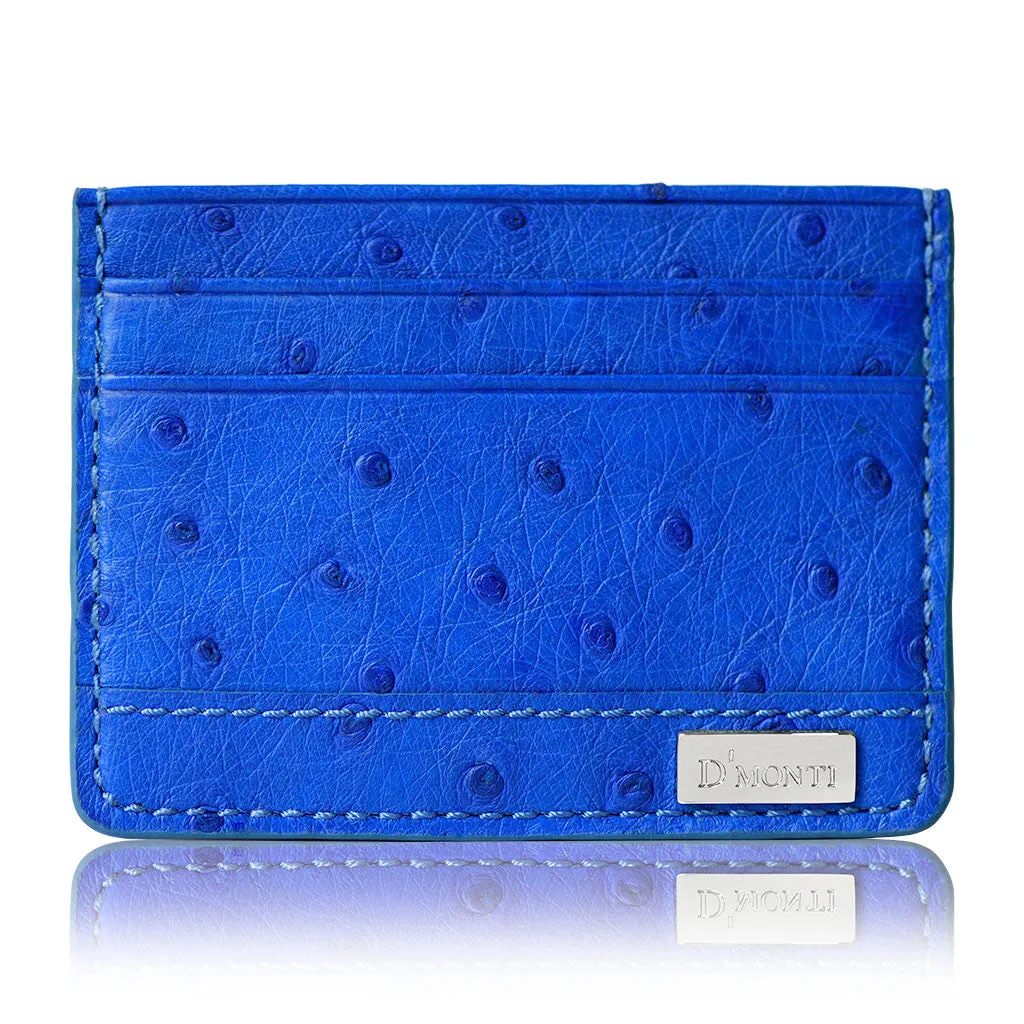Monaco Blue - Women Exotic Ostrich Leather Card Holder Slim Wallet