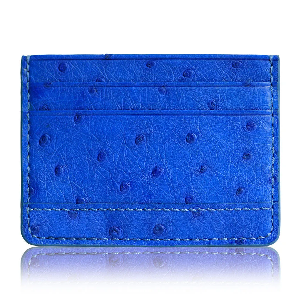 Monaco Blue - Women Exotic Ostrich Leather Card Holder Slim Wallet