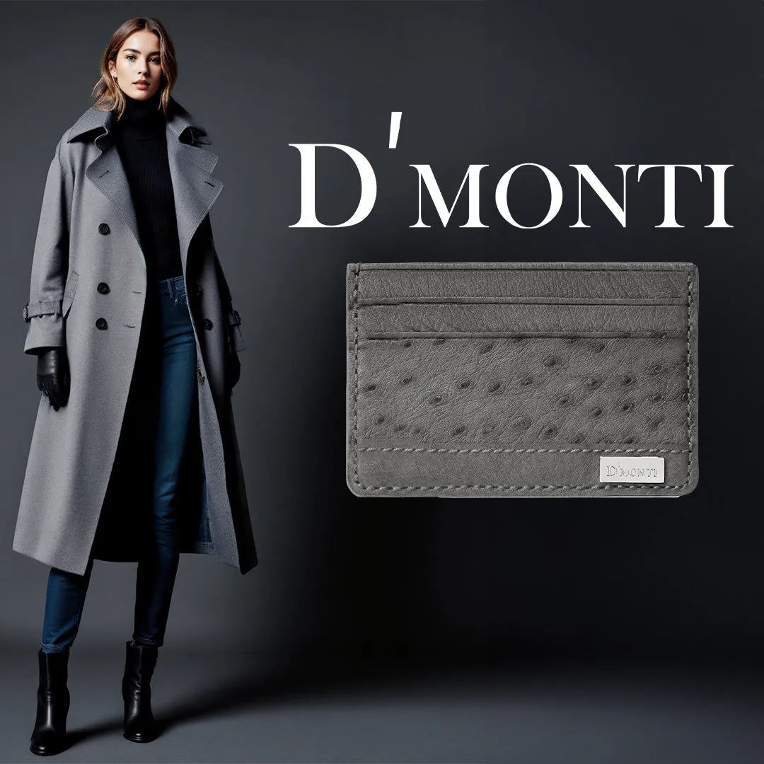 Moonstone Gray- Women Exotic Ostrich Leather Card Holder Slim Wallet