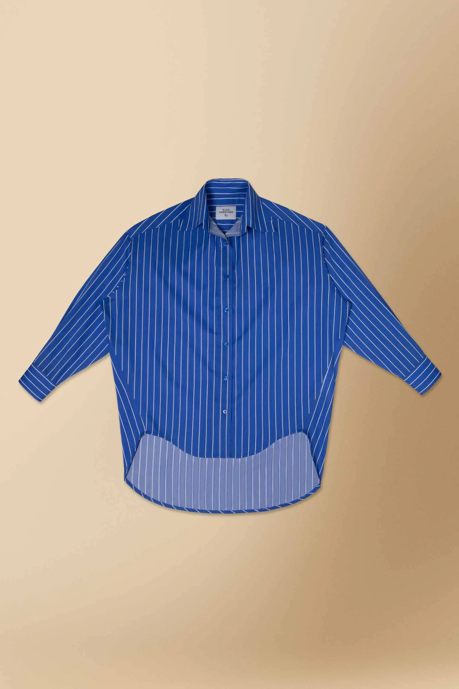 Moraa Oversized Shirt in Cotton Poplin Blue Pinstripe