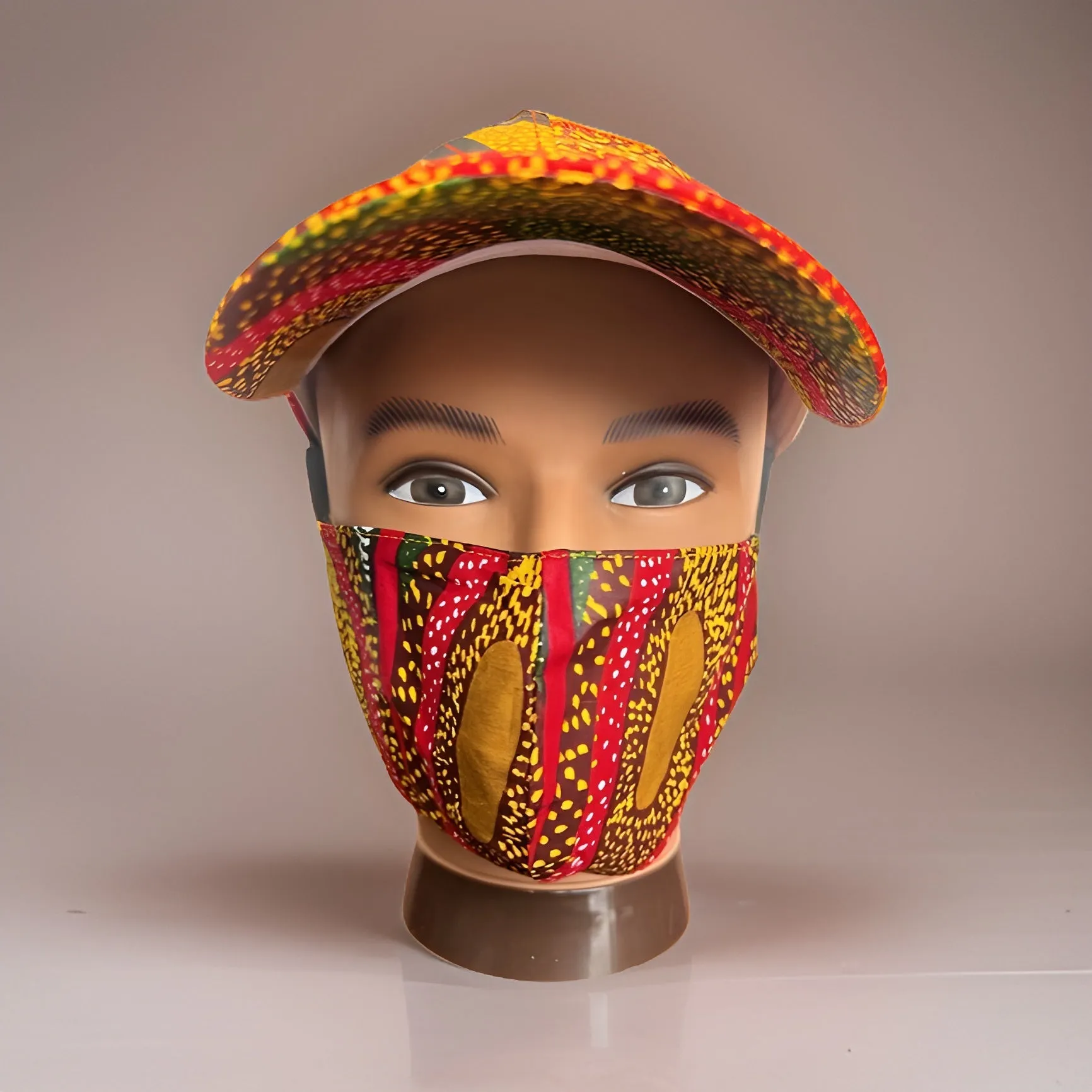 Multi African Print Baseball Cap with Matching Mask