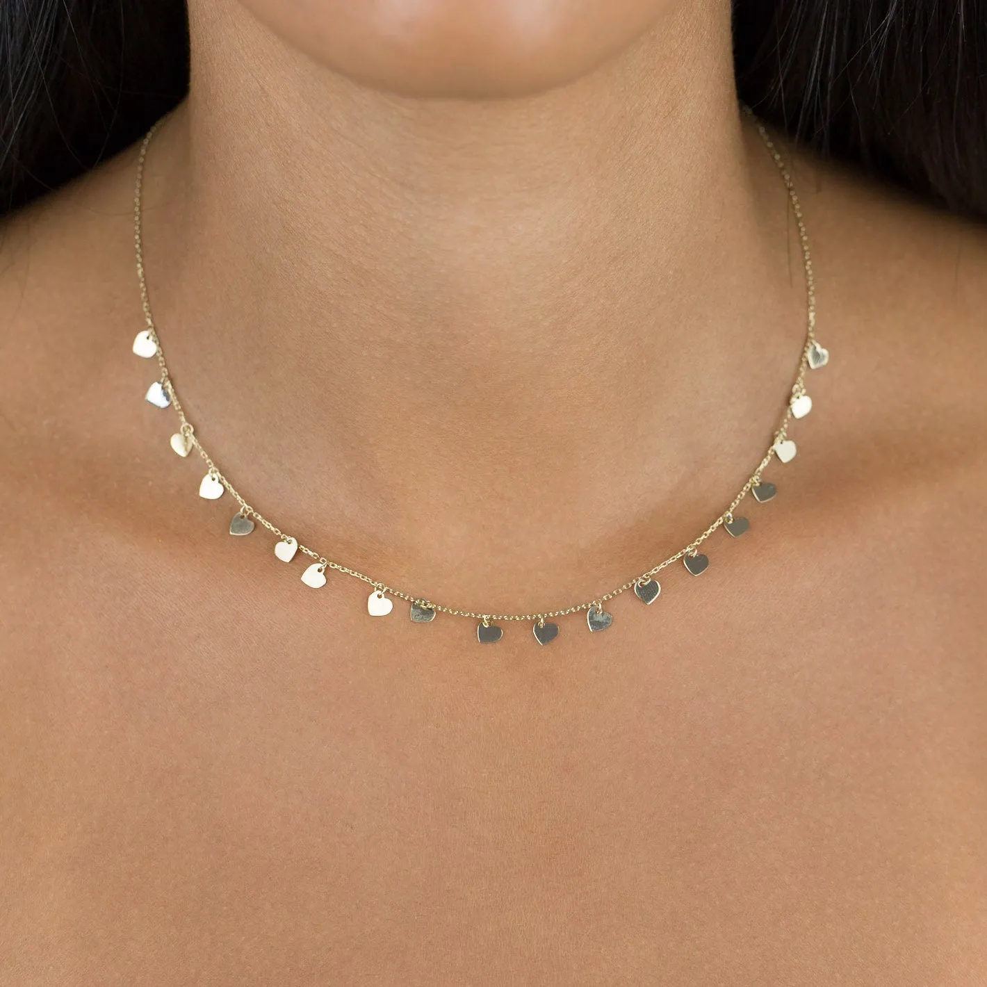 Multi Dangling Heart Necklace 14K