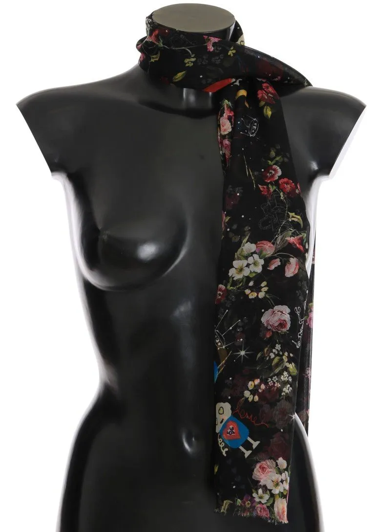 Multicolor Floral Print Silk Scarf