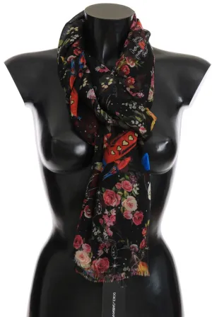 Multicolor Floral Print Silk Scarf