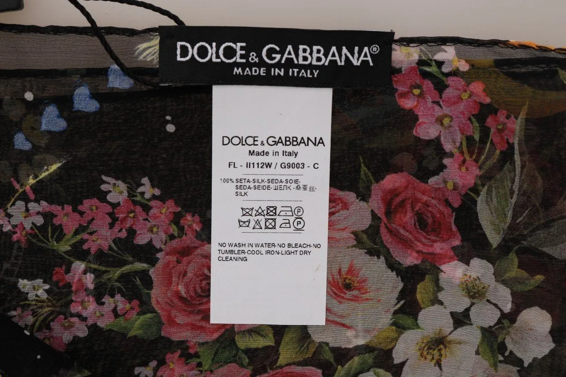 Multicolor Floral Print Silk Scarf