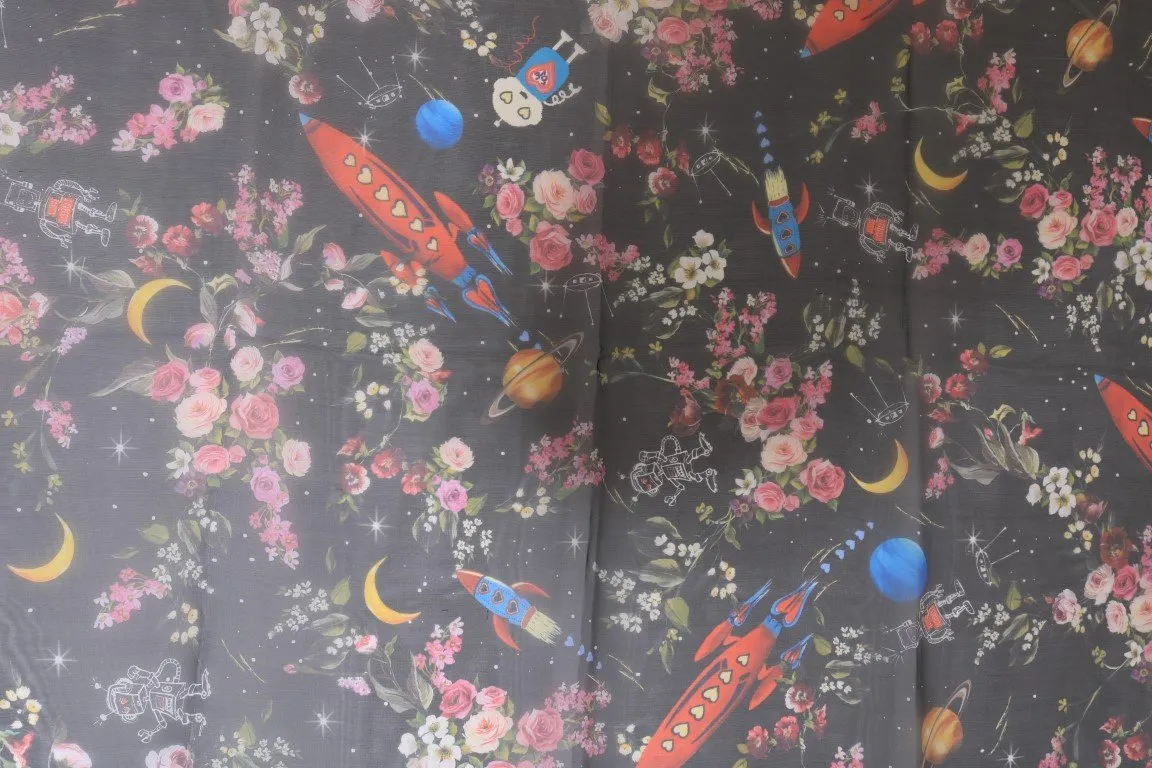 Multicolor Floral Print Silk Scarf