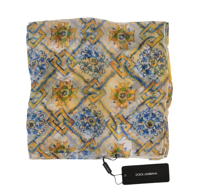 Multicolor Majolica Print Silk Scarf