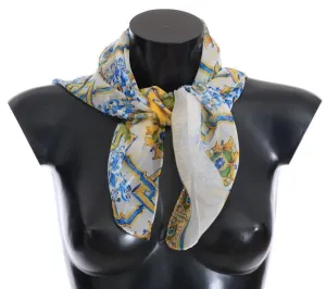 Multicolor Majolica Print Silk Scarf