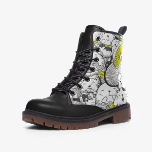 Mushroom Cats Vegan Leather Unisex Boots