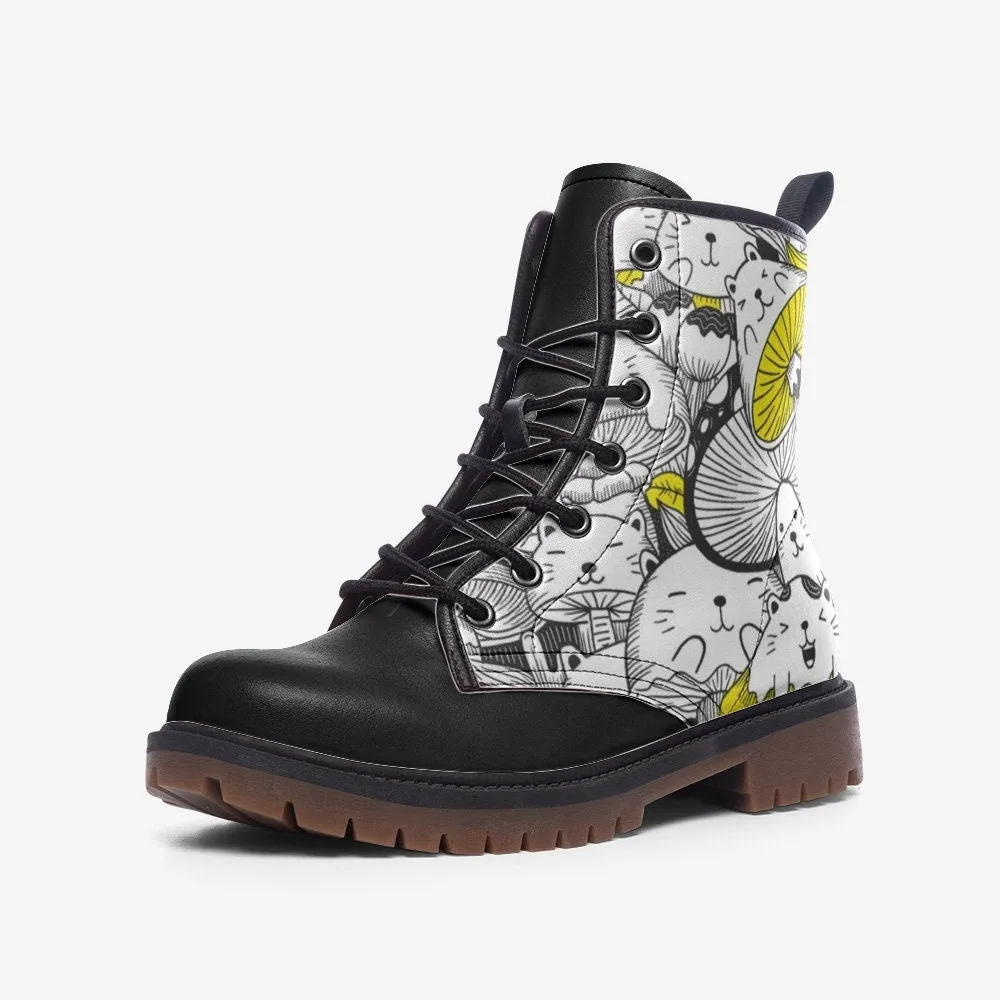 Mushroom Cats Vegan Leather Unisex Boots