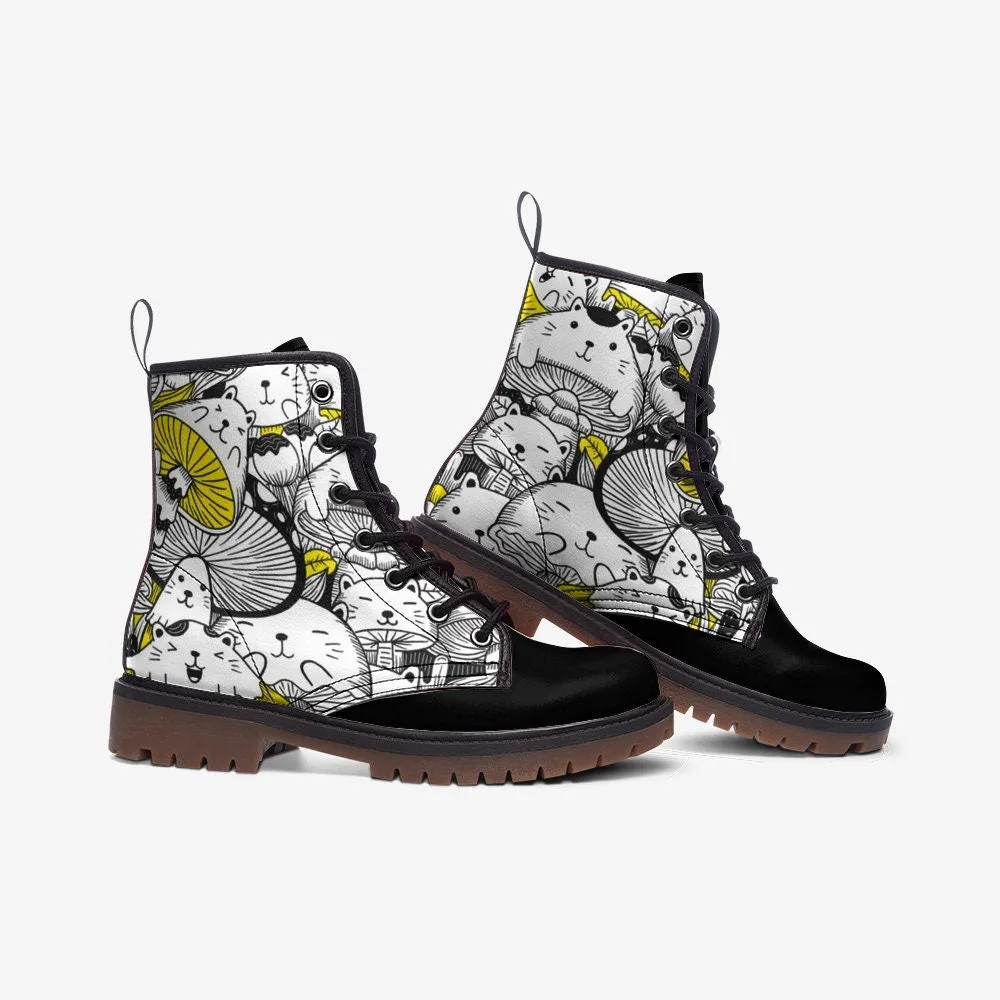 Mushroom Cats Vegan Leather Unisex Boots