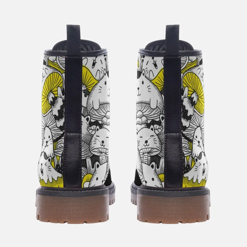 Mushroom Cats Vegan Leather Unisex Boots