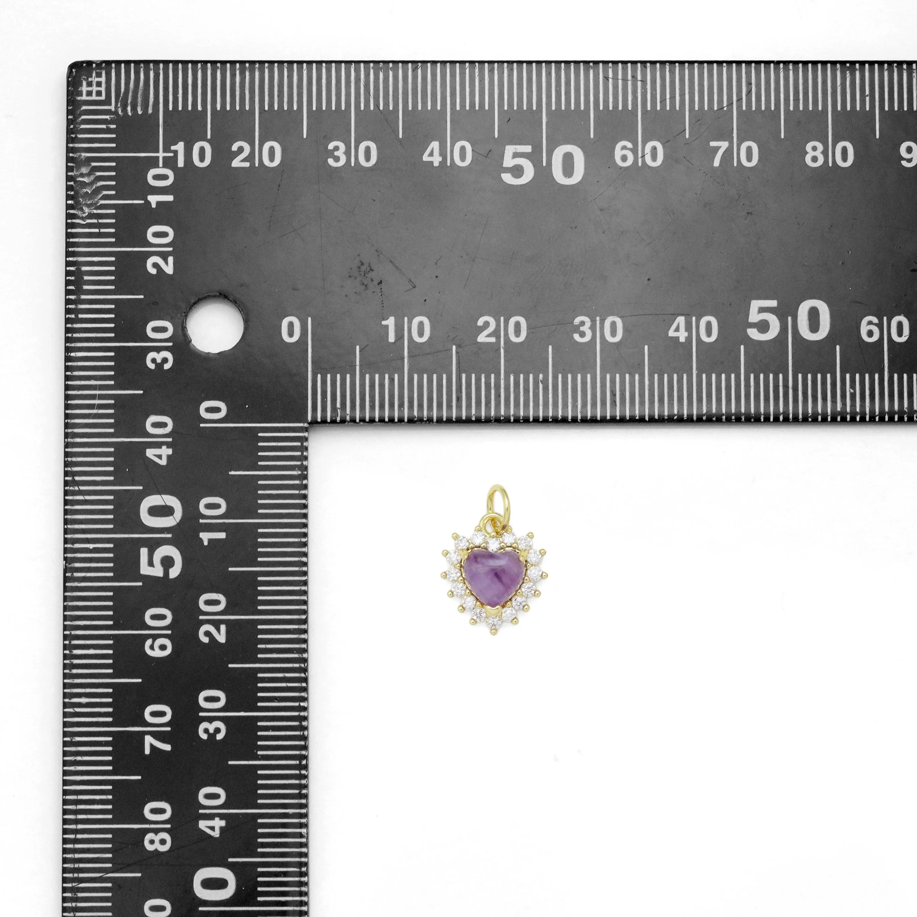 Natural Amethyst Indian Agate Gemstone CZ Pave Charm, Sku#Y942