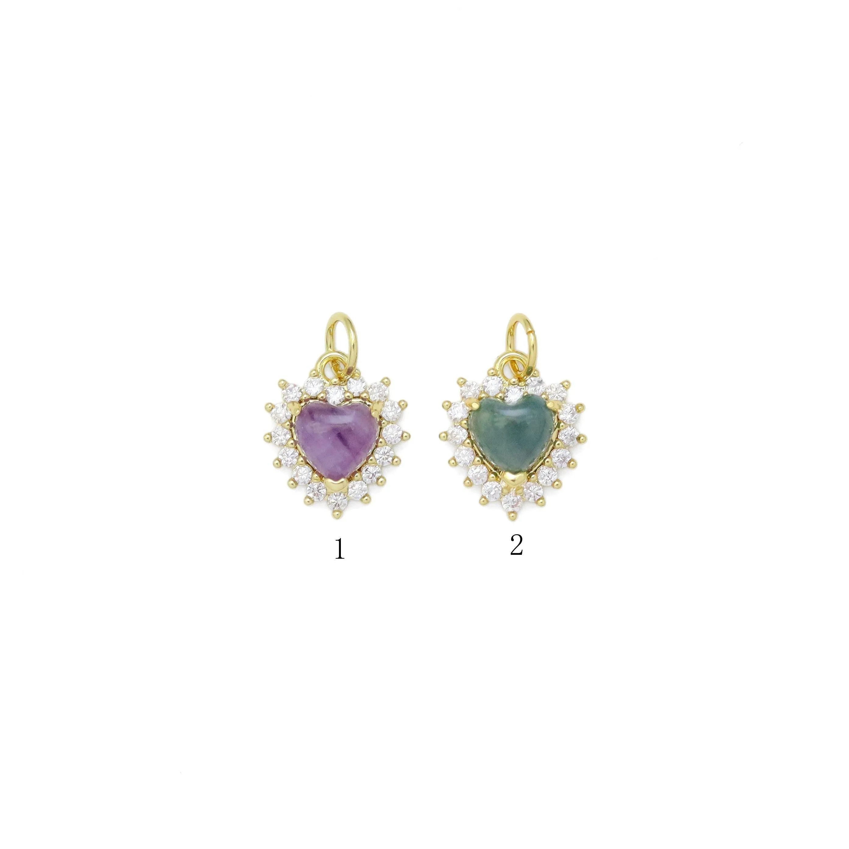 Natural Amethyst Indian Agate Gemstone CZ Pave Charm, Sku#Y942