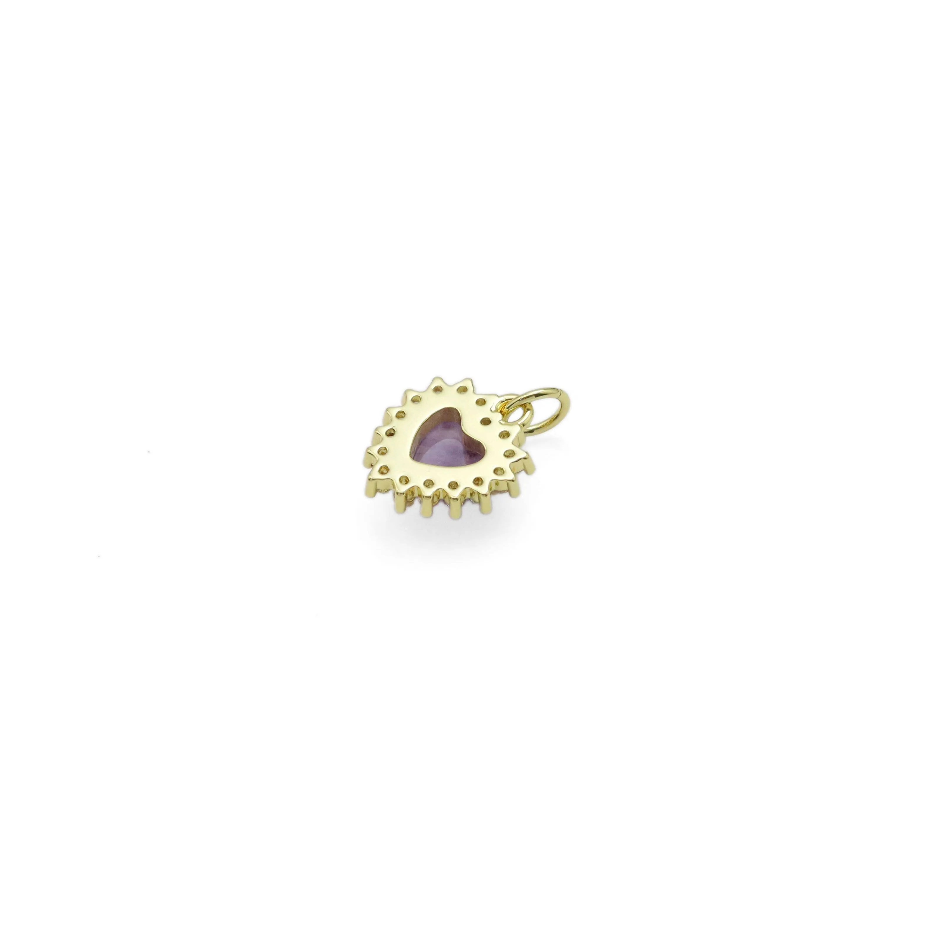Natural Amethyst Indian Agate Gemstone CZ Pave Charm, Sku#Y942