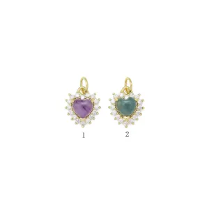 Natural Amethyst Indian Agate Gemstone CZ Pave Charm, Sku#Y942