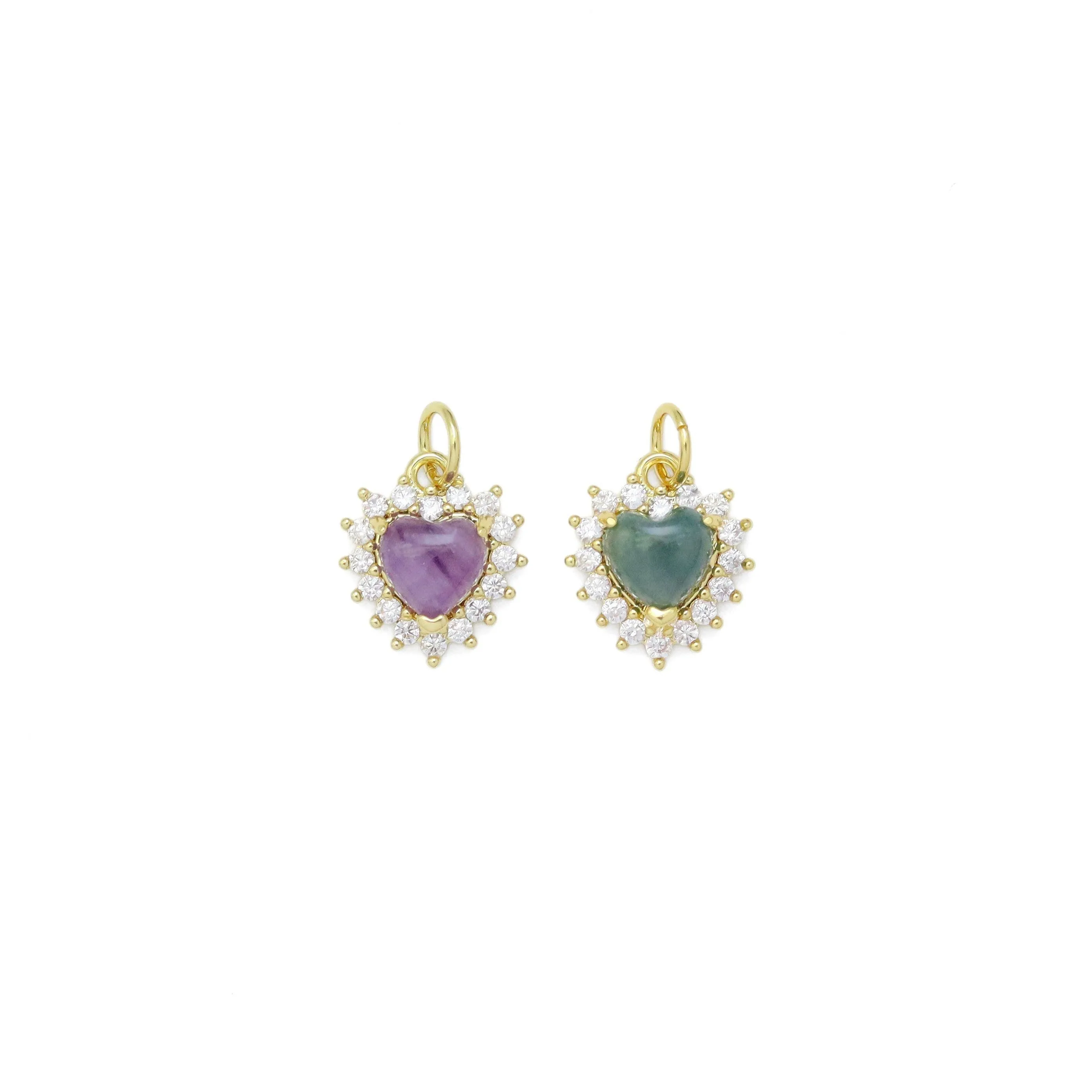 Natural Amethyst Indian Agate Gemstone CZ Pave Charm, Sku#Y942