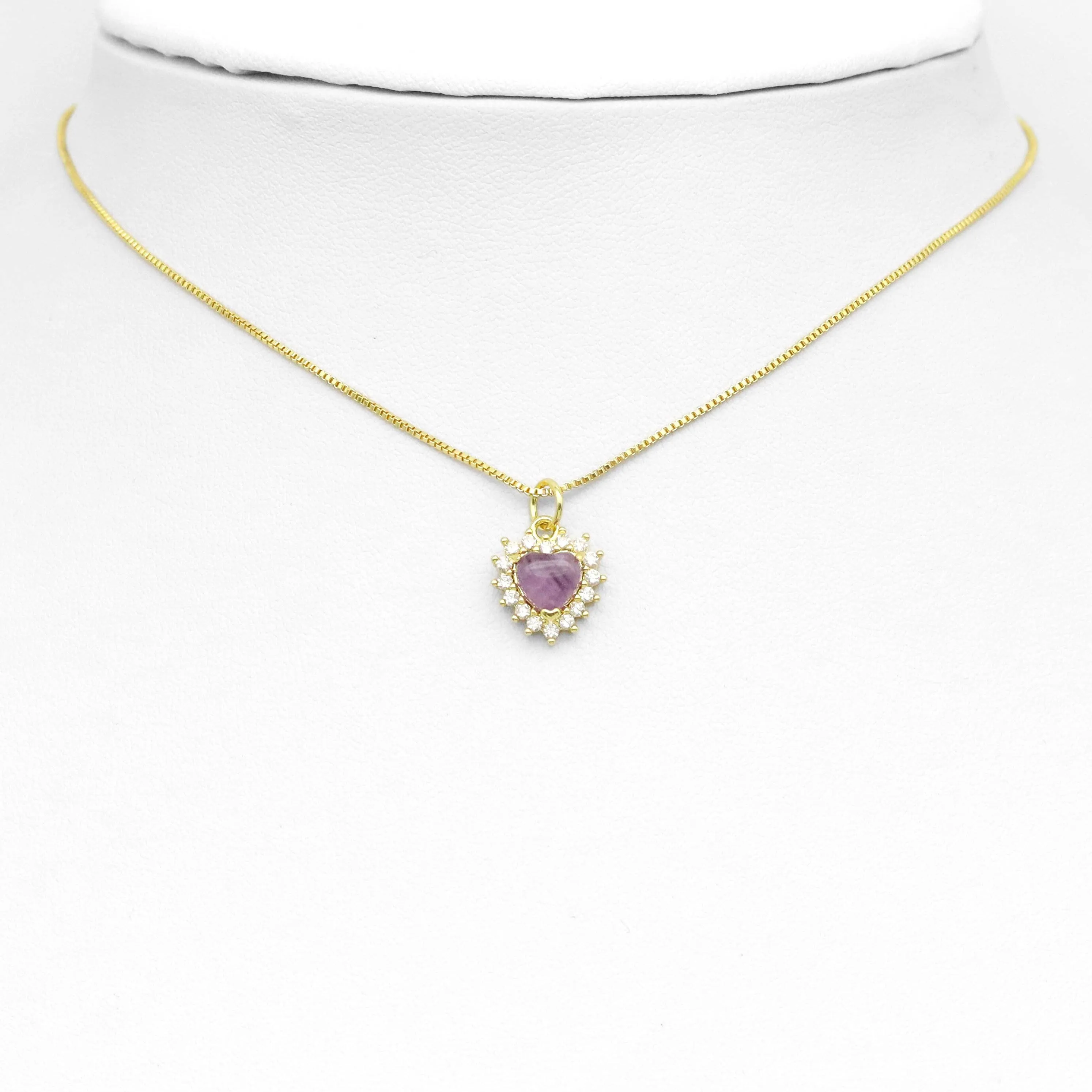 Natural Amethyst Indian Agate Gemstone CZ Pave Charm, Sku#Y942