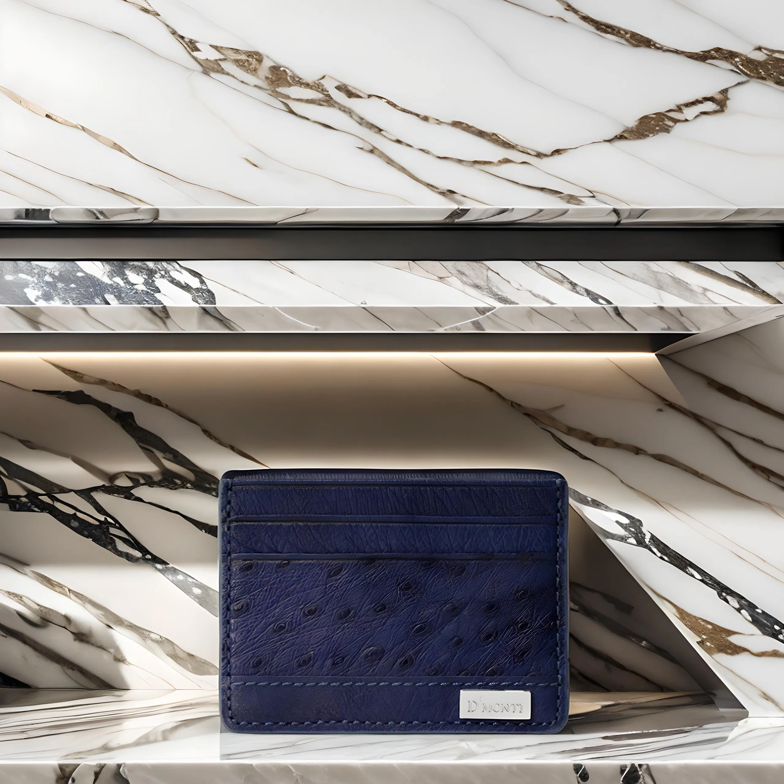 Navy Blue - Men Exotic Ostrich Leather Card Holder Slim Wallet