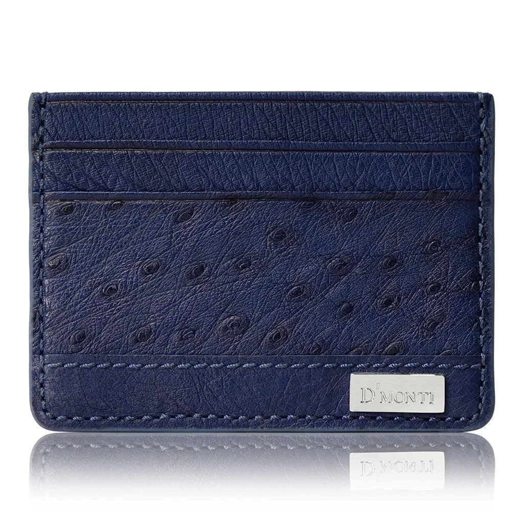 Navy Blue - Men Exotic Ostrich Leather Card Holder Slim Wallet