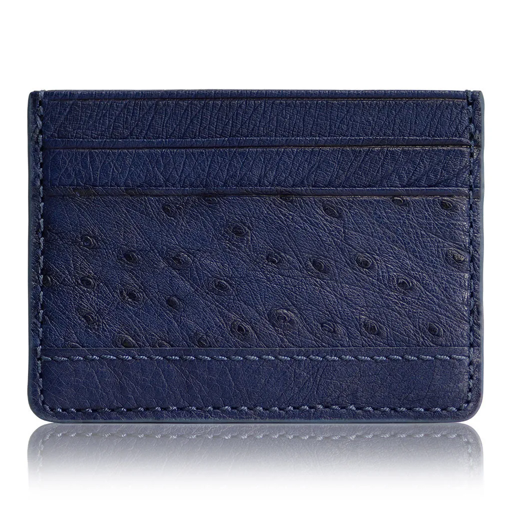 Navy Blue - Men Exotic Ostrich Leather Card Holder Slim Wallet