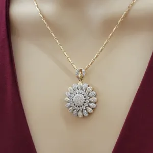Necklaces - 18K Gold Plated. Clear Crystals Flower Pendant & Chain.