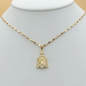 Necklaces - 18K Gold Plated. Cz Jesus Face Pendant & Chain.