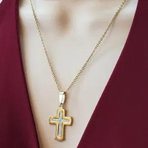 Necklaces - Stainless Steel Gold Plated. Cross Pendant & Chain.