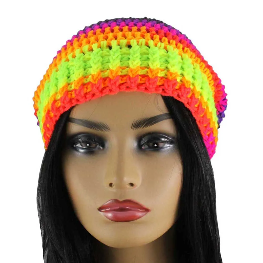 Neon Crochet Beanie Hat with Band Medium/Large - JMCH34ML