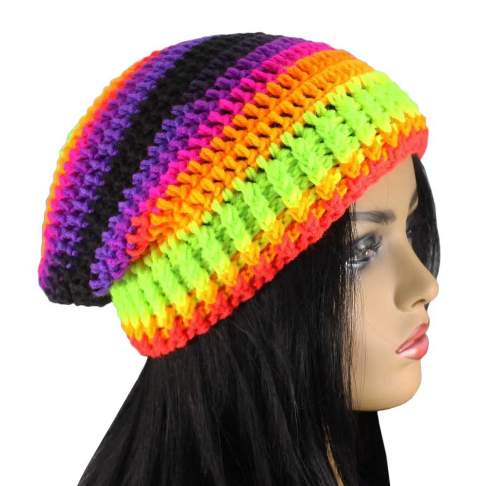 Neon Crochet Beanie Hat with Band Medium/Large - JMCH34ML