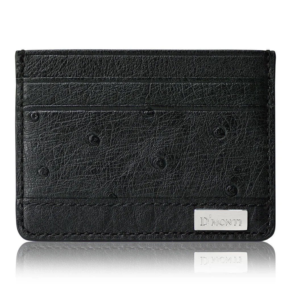 Nero Black - Men Exotic Ostrich Leather Card Holder Slim Wallet