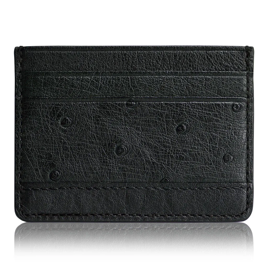 Nero Black - Men Exotic Ostrich Leather Card Holder Slim Wallet