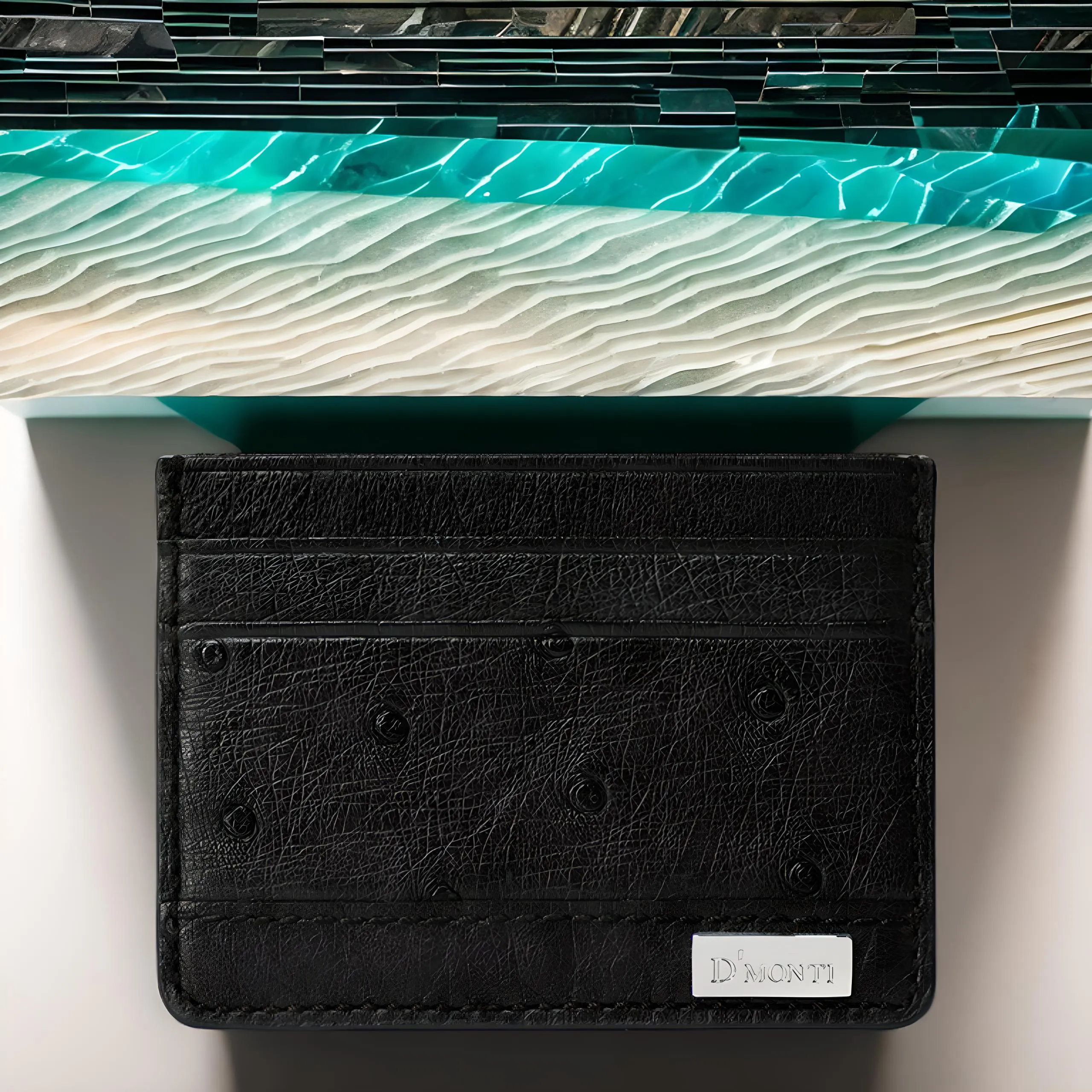 Nero Black - Men Exotic Ostrich Leather Card Holder Slim Wallet