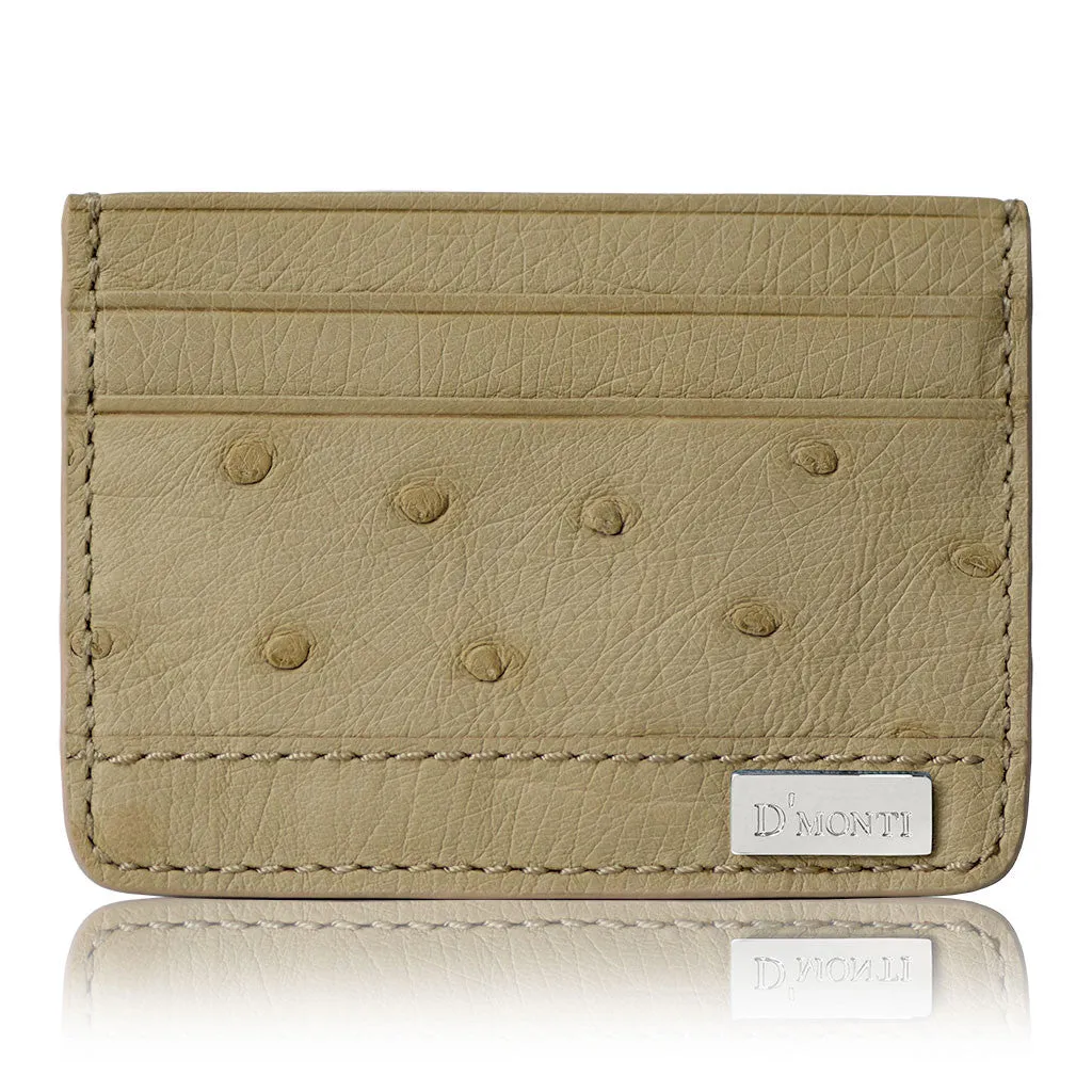 Nestier Beige - Men Exotic Ostrich Leather Card Holder Slim Wallet
