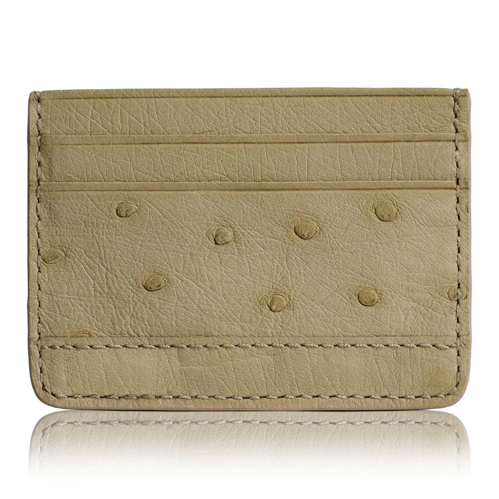 Nestier Beige - Women Exotic Ostrich Leather Card Holder Slim Wallet