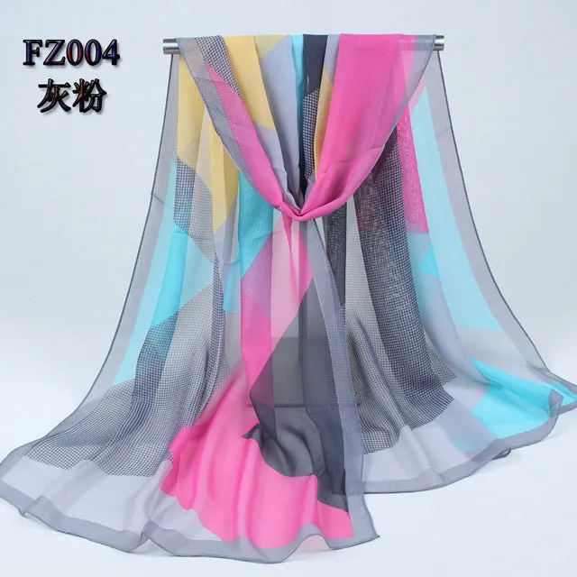 new arrival 2018 spring and autumn chiffon women scarf polyester geometric pattern design long soft silk shawl 004