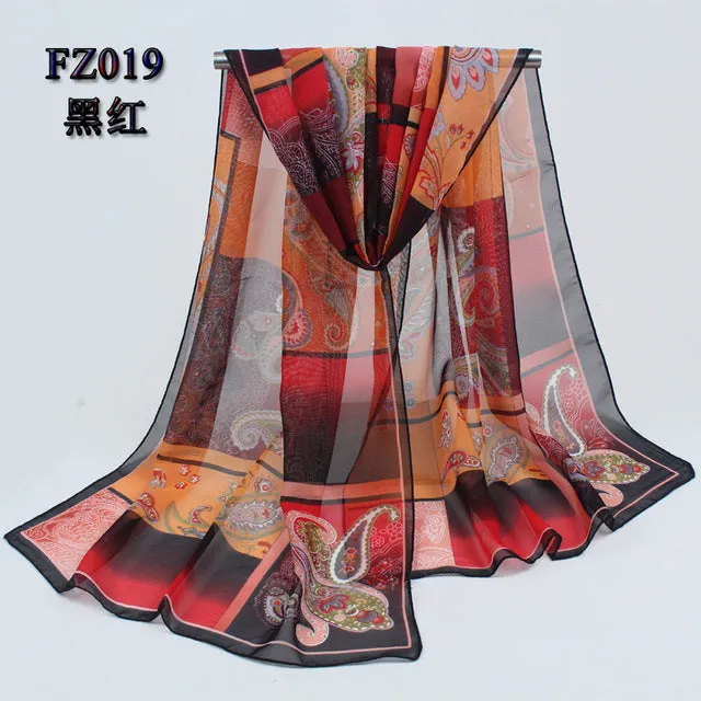 new arrival 2018 spring and autumn chiffon women scarf polyester geometric pattern design long soft silk shawl 004