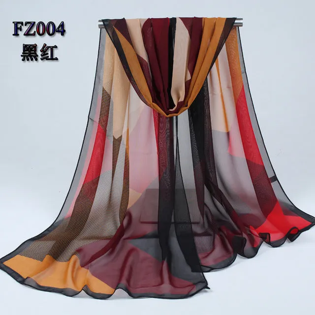 new arrival 2018 spring and autumn chiffon women scarf polyester geometric pattern design long soft silk shawl 004