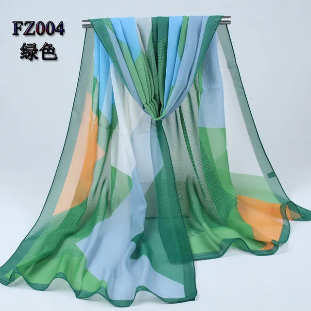 new arrival 2018 spring and autumn chiffon women scarf polyester geometric pattern design long soft silk shawl 004