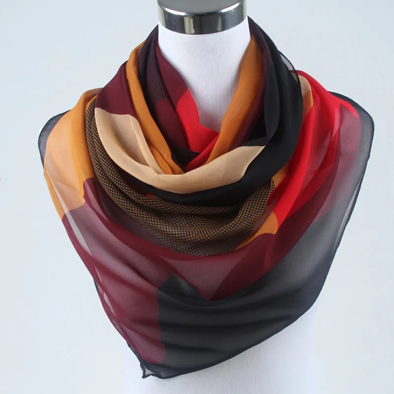 new arrival 2018 spring and autumn chiffon women scarf polyester geometric pattern design long soft silk shawl 004