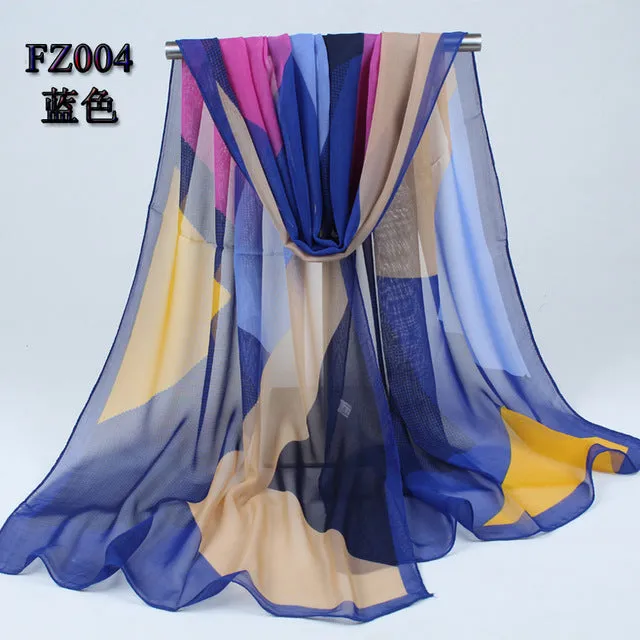 new arrival 2018 spring and autumn chiffon women scarf polyester geometric pattern design long soft silk shawl 004