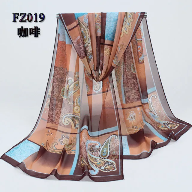 new arrival 2018 spring and autumn chiffon women scarf polyester geometric pattern design long soft silk shawl 004