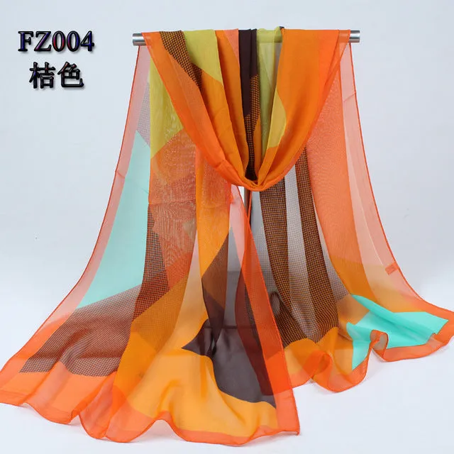 new arrival 2018 spring and autumn chiffon women scarf polyester geometric pattern design long soft silk shawl 004