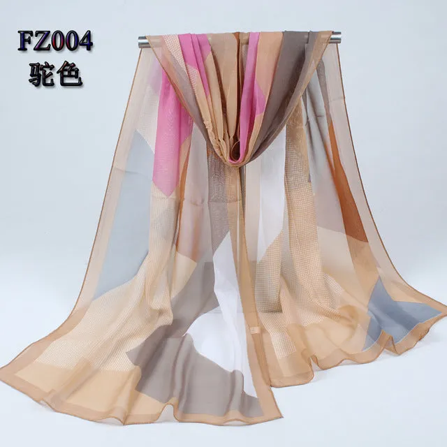 new arrival 2018 spring and autumn chiffon women scarf polyester geometric pattern design long soft silk shawl 004